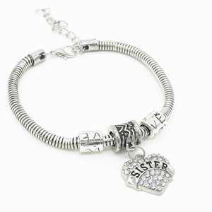 PRICE FIRM ** Sister Crystal Inlayed Heart Bracelet